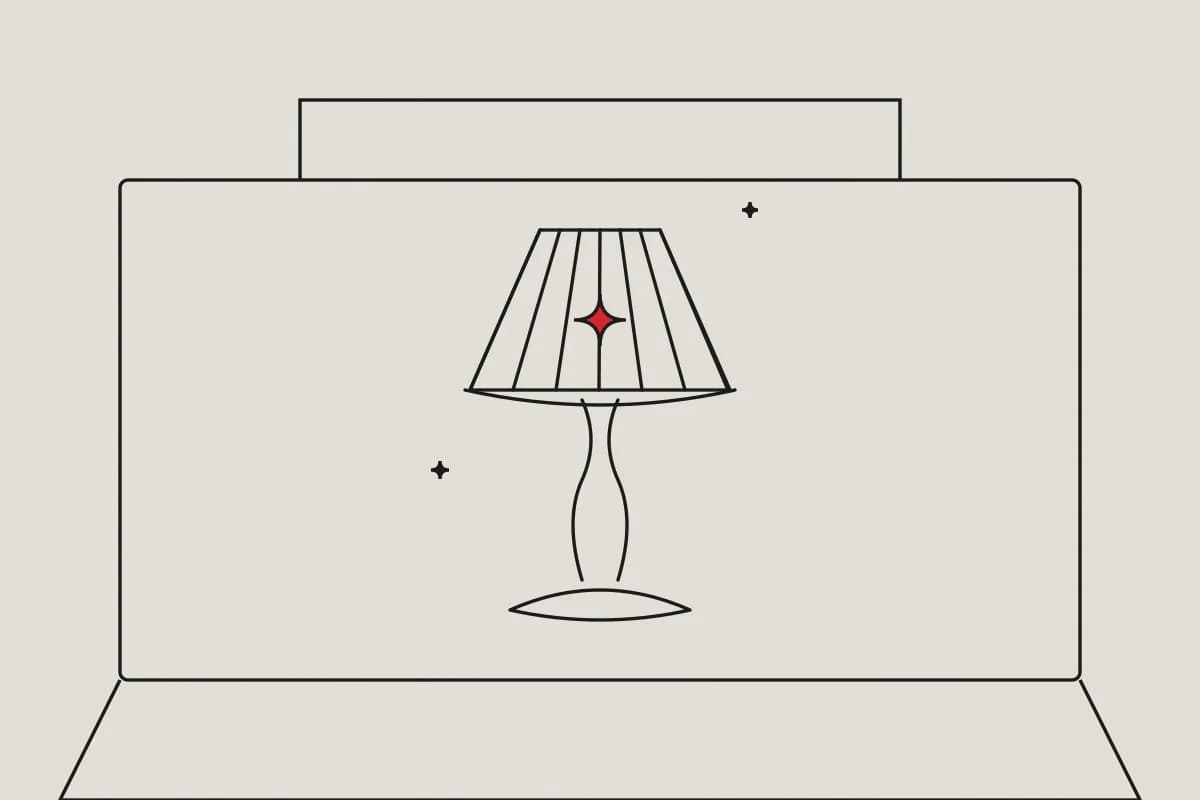 Dessin de l'atelier de Milestone avec une lampe Tiffany posée sur la table de tatouage